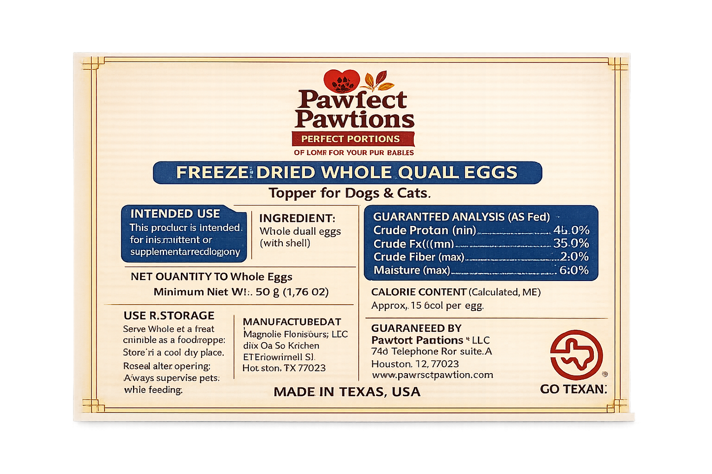 Freeze-Dried Whole Quail Eggs
Toppers for Dogs & Cats