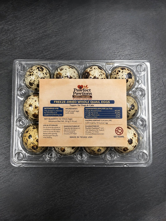 Freeze-Dried Whole Quail Eggs
Toppers for Dogs & Cats